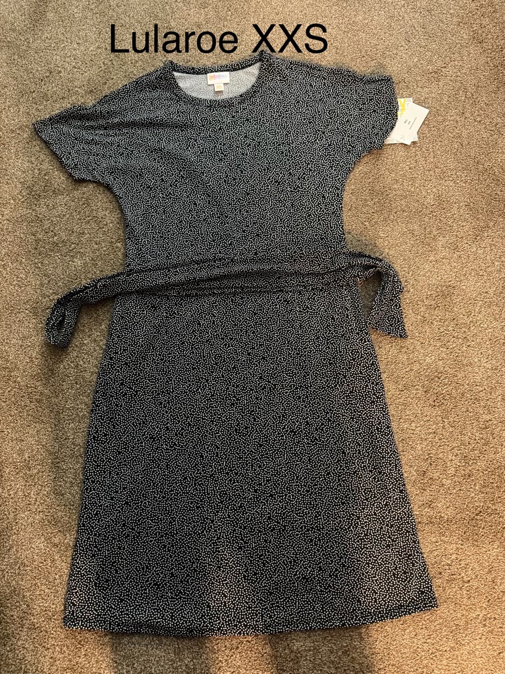 LuLaRoe Black and White Micro Dot Tie-Waist Midi Dress